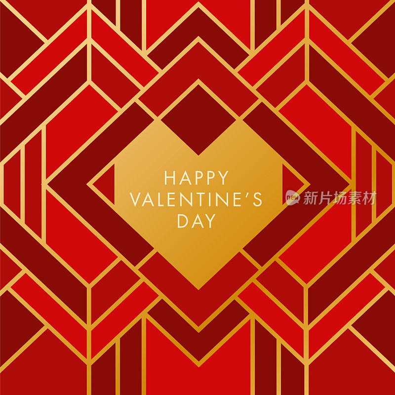 Valentine’s Day with Geometric Heart. Art Deco style.
